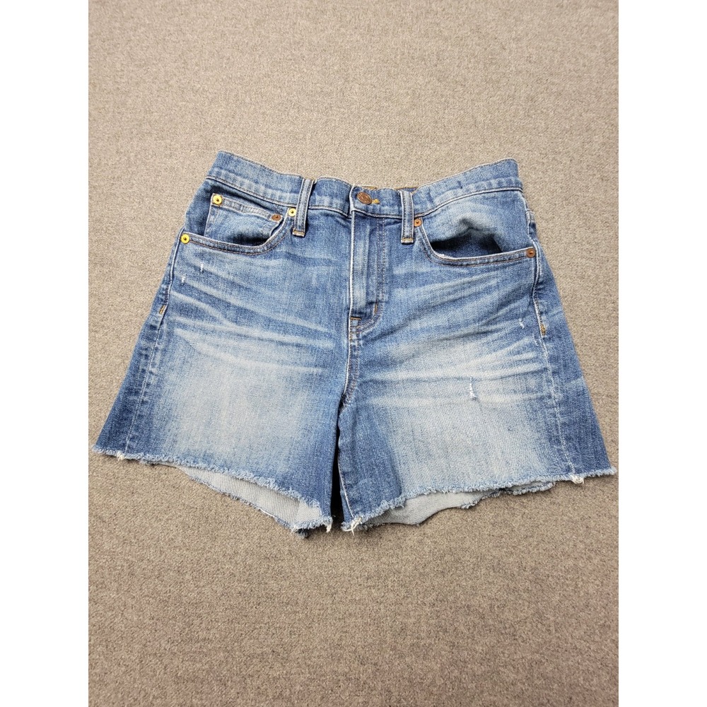 Madewell Denim Shorts Women's 25 Blue Whiskered Distressed High Rise Frayed‎ Hem